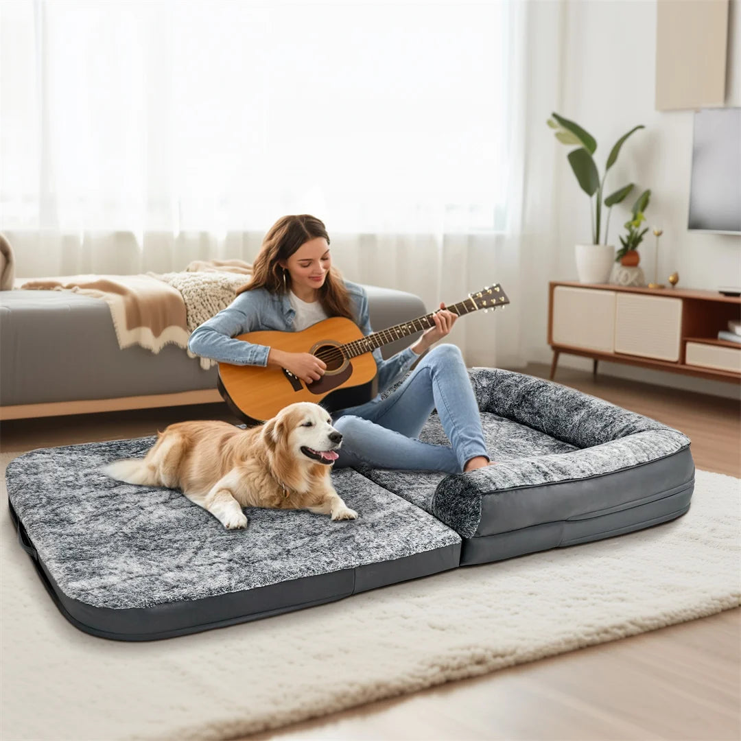 Bingopaw Foldable Calming Dog Bed With Soft Plush Cover