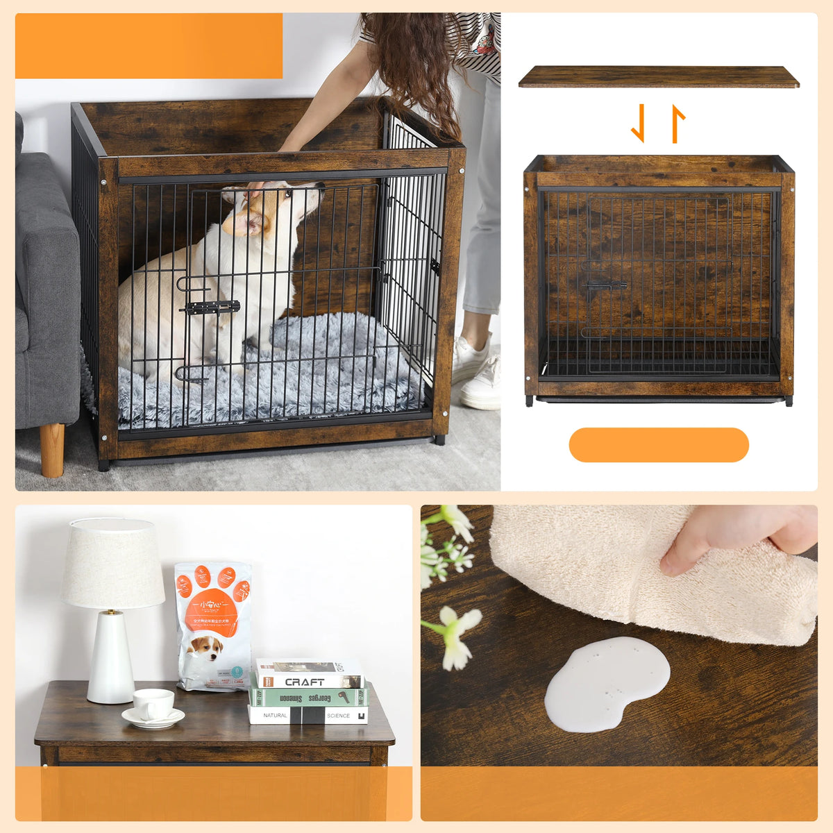 Functional Indoor Wooden Dog Kennel With Integrated Side Table