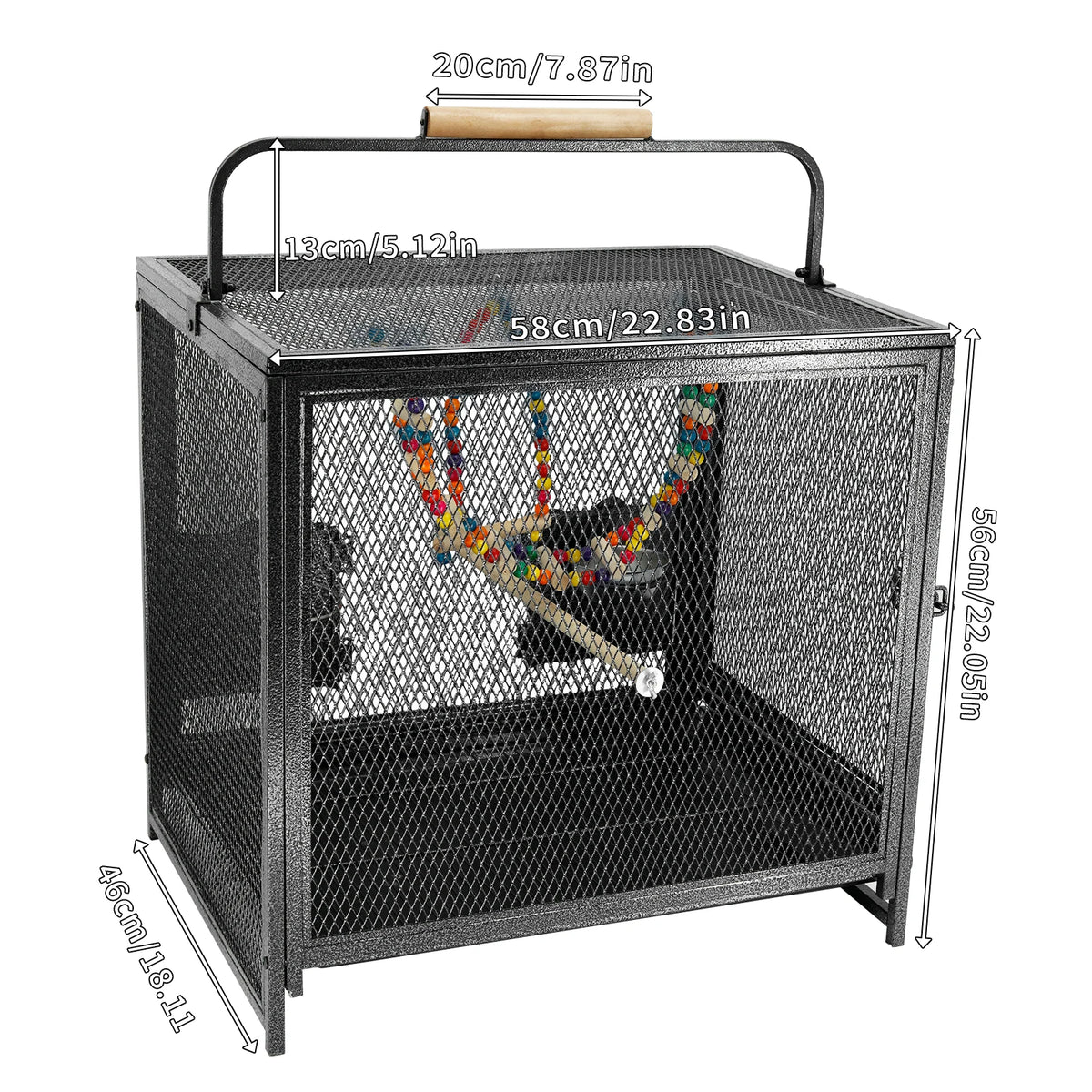 Iron Bird Travel Carrier Cage with Wooden Perch and Guard