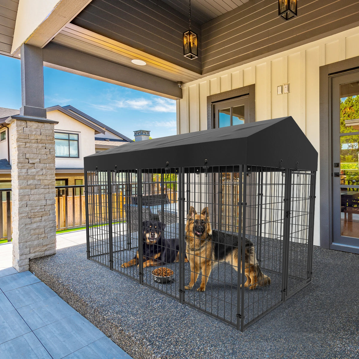 Bingopaw Outdoor Welded Wire Dog Kennel With Weatherproof Cover