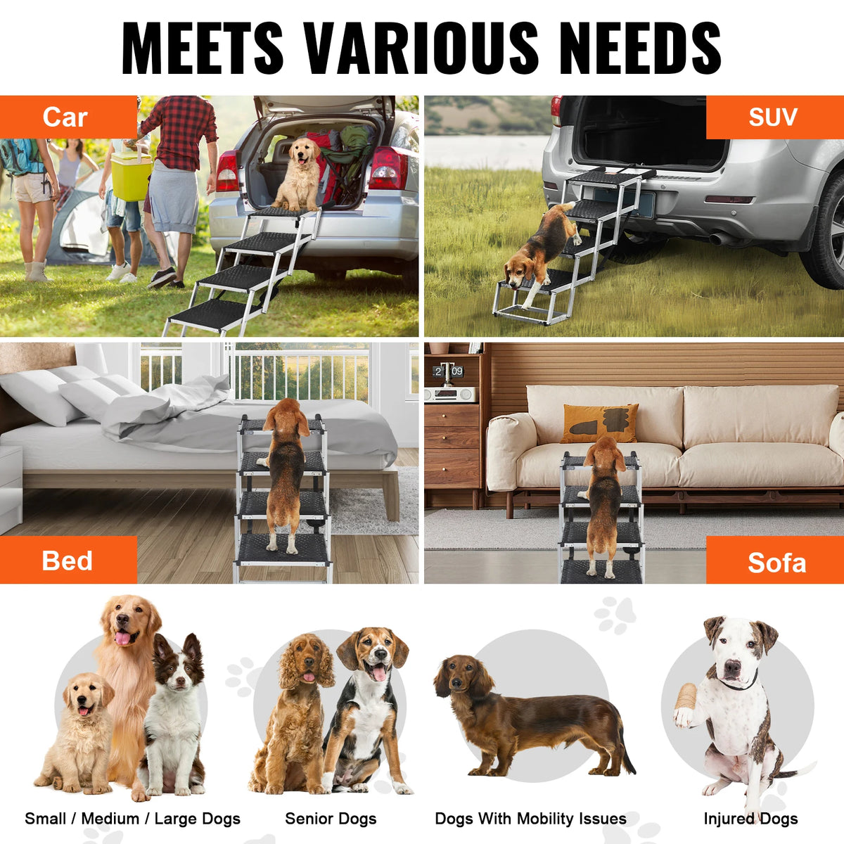 SucceBuy Lightweight Aluminum Folding Pet Car Steps For Dogs