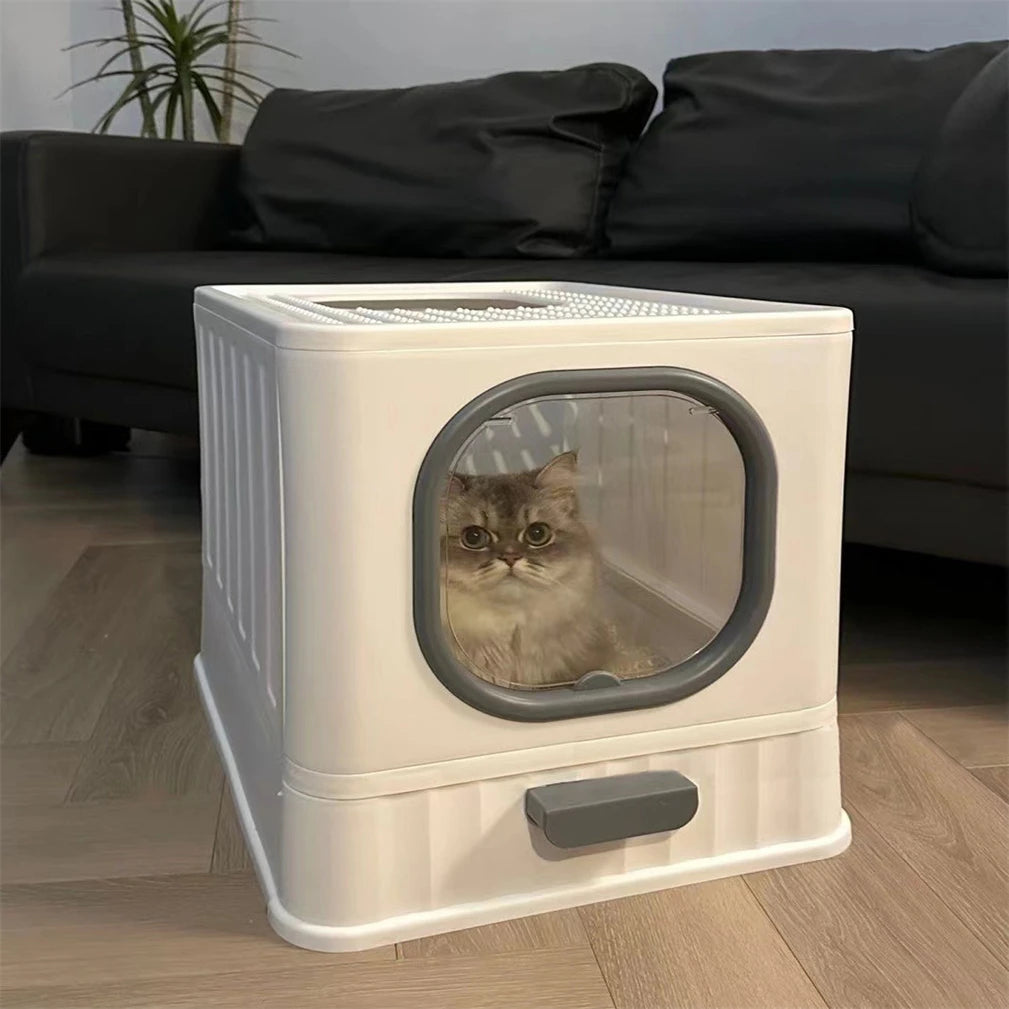 Enclosed Leak Proof Cat Litter Box With Pull Drawer And Scoop