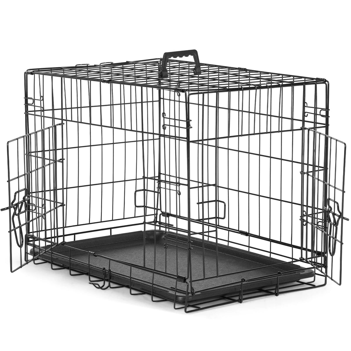 JHK Double Door Folding Metal Wire Dog Crate Leakproof Tray
