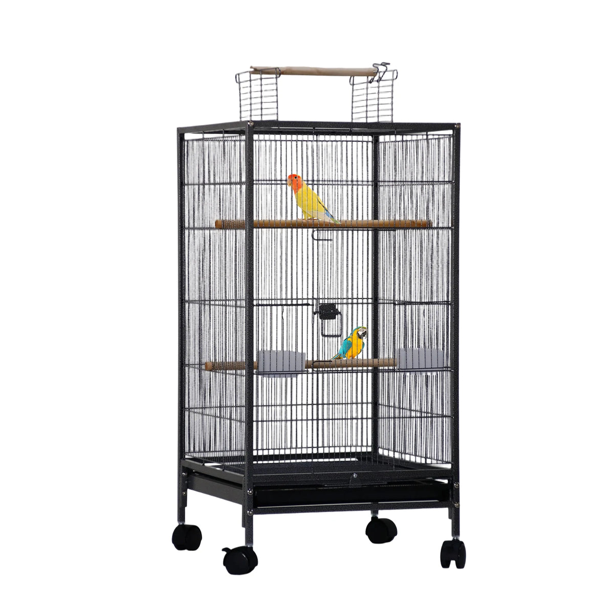 HiMISS Open Top Metal Bird Cage With Perches And Tray