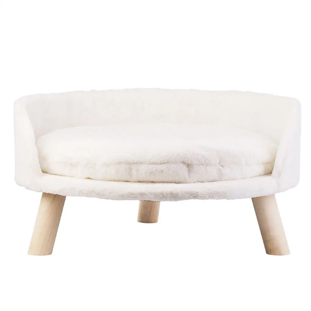Luxury Plush Cat Bed With Washable Cushion And Wood Legs