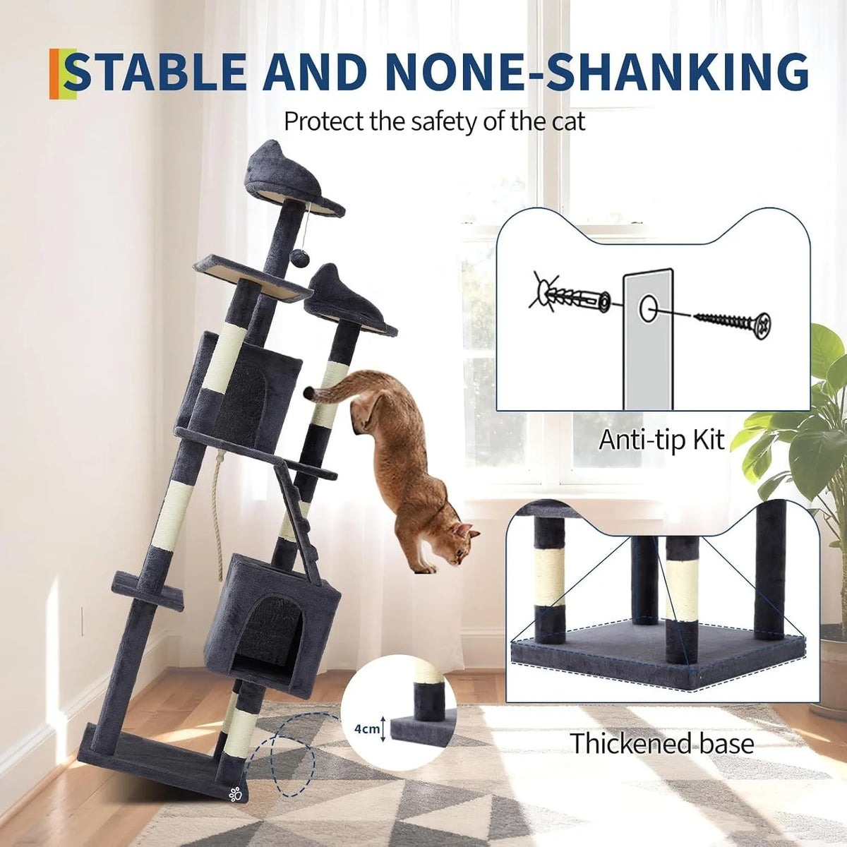 Elevated Multi Level Cat Tower With Sisal Scratching Posts