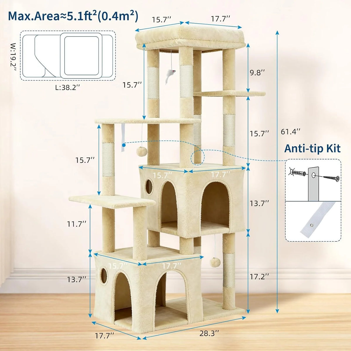 Elevated Multi Level Cat Climbing Tree With Scratching Posts