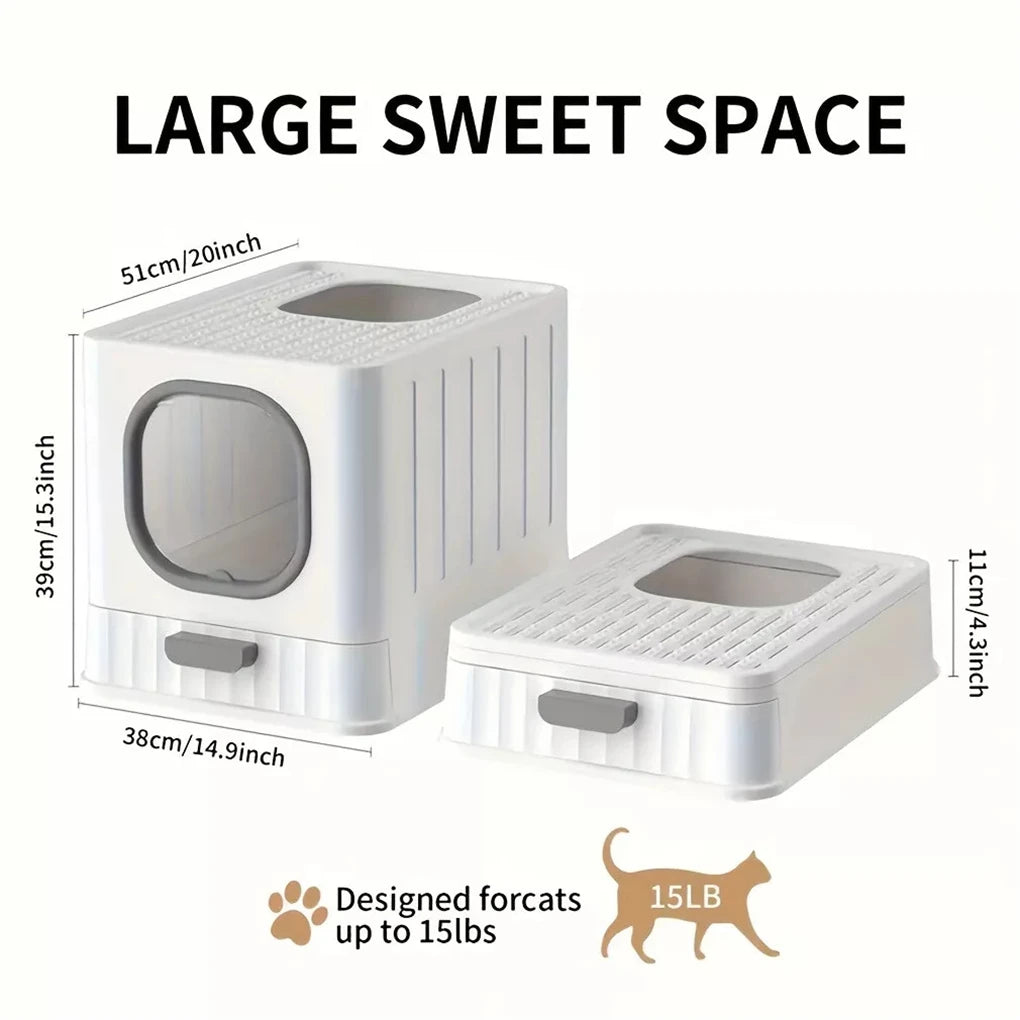 Enclosed Leak Proof Cat Litter Box With Pull Drawer And Scoop