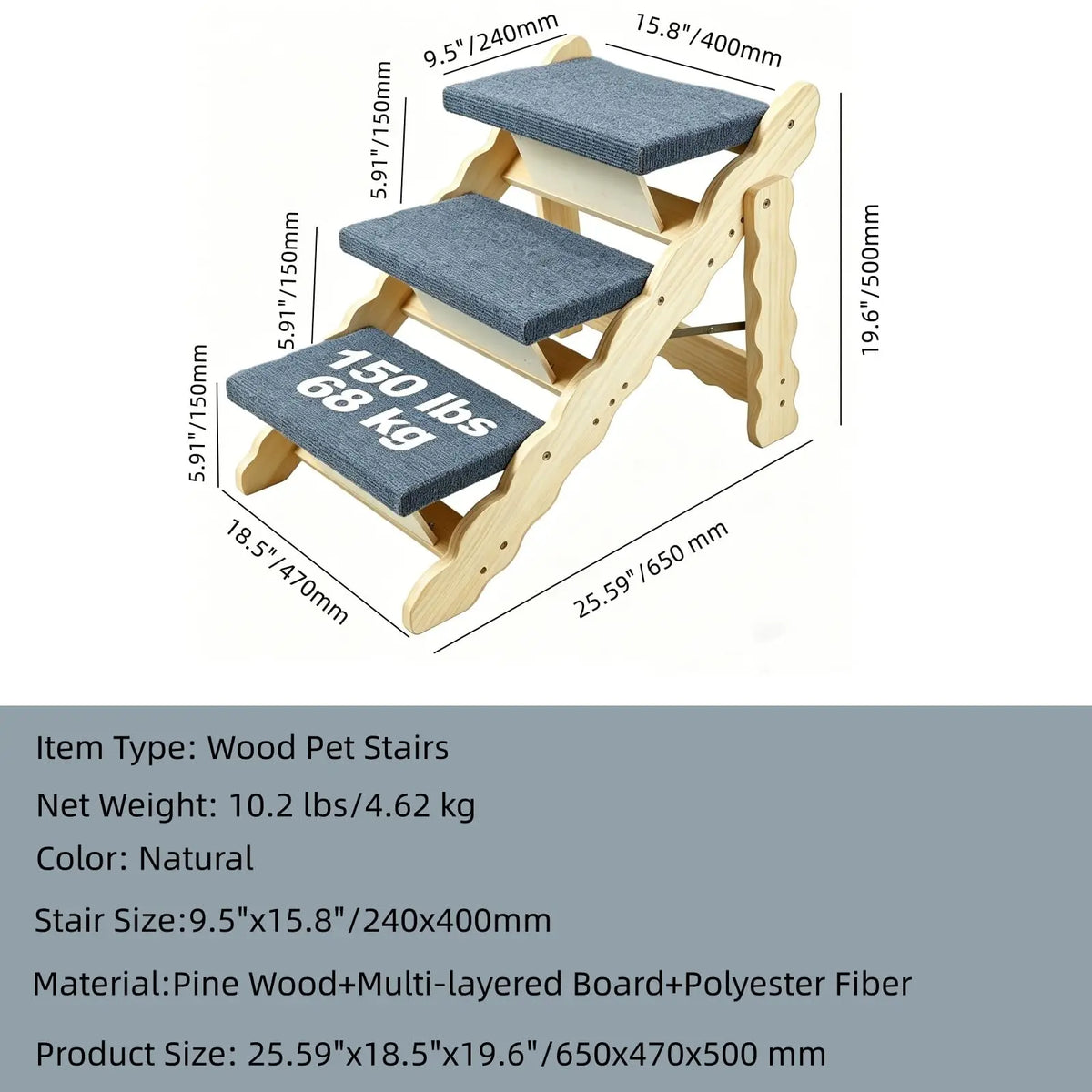 DishyKooker Premium Wooden Pet Steps And Folding Dog Ramp