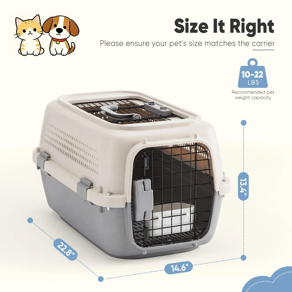 Secure Pet Travel Carrier For Small Pets With Safety Locks