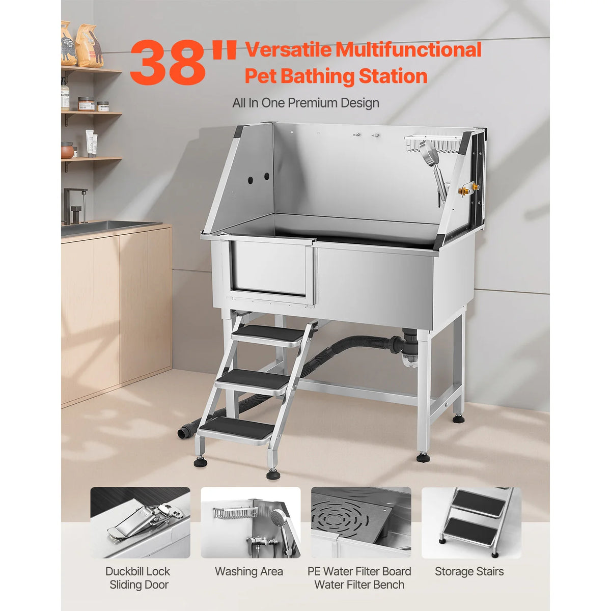 Stainless Steel Dog Washing Station With Faucet And Showerhead