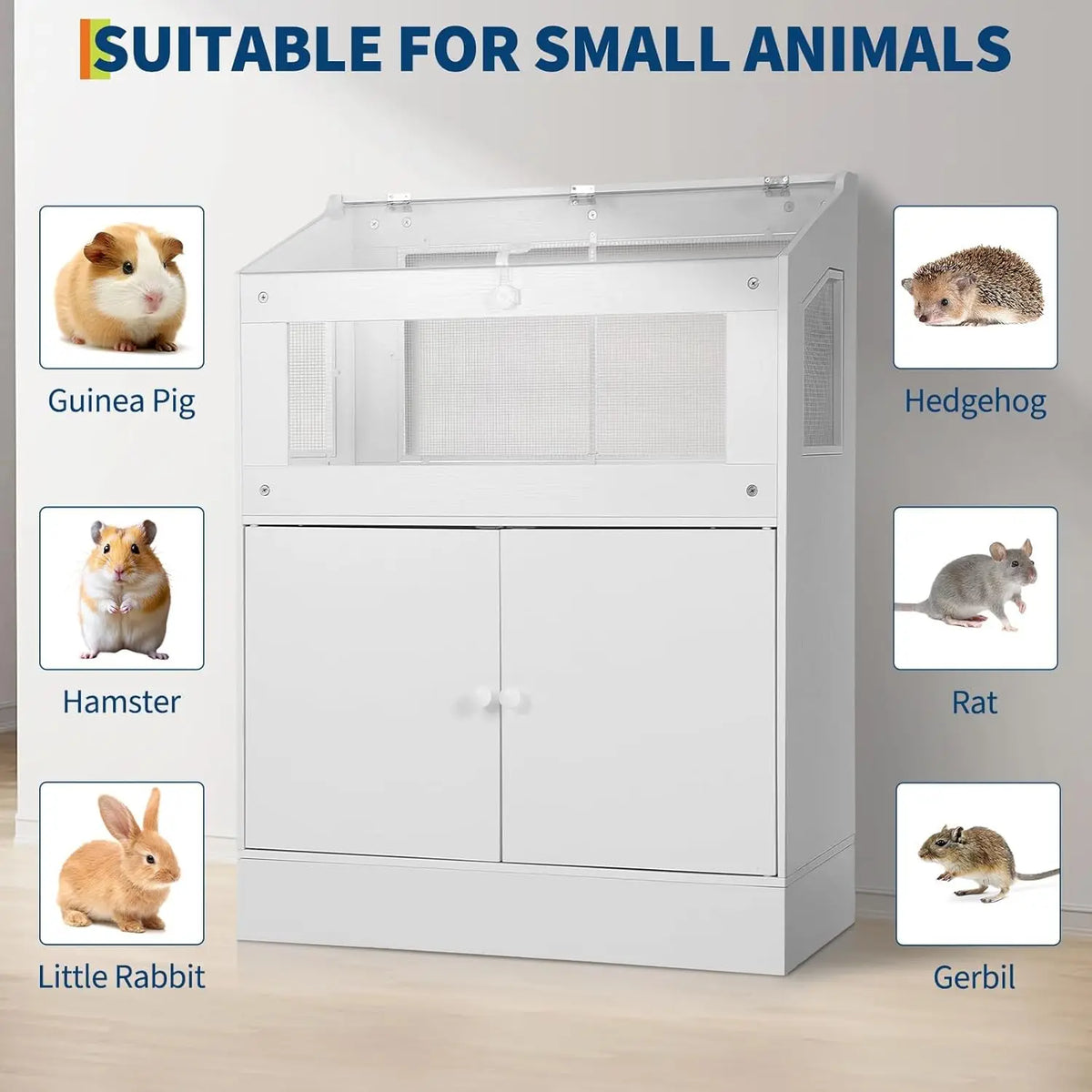 HiMiss Acrylic Small Animal Cage With Wooden Storage Cabinet