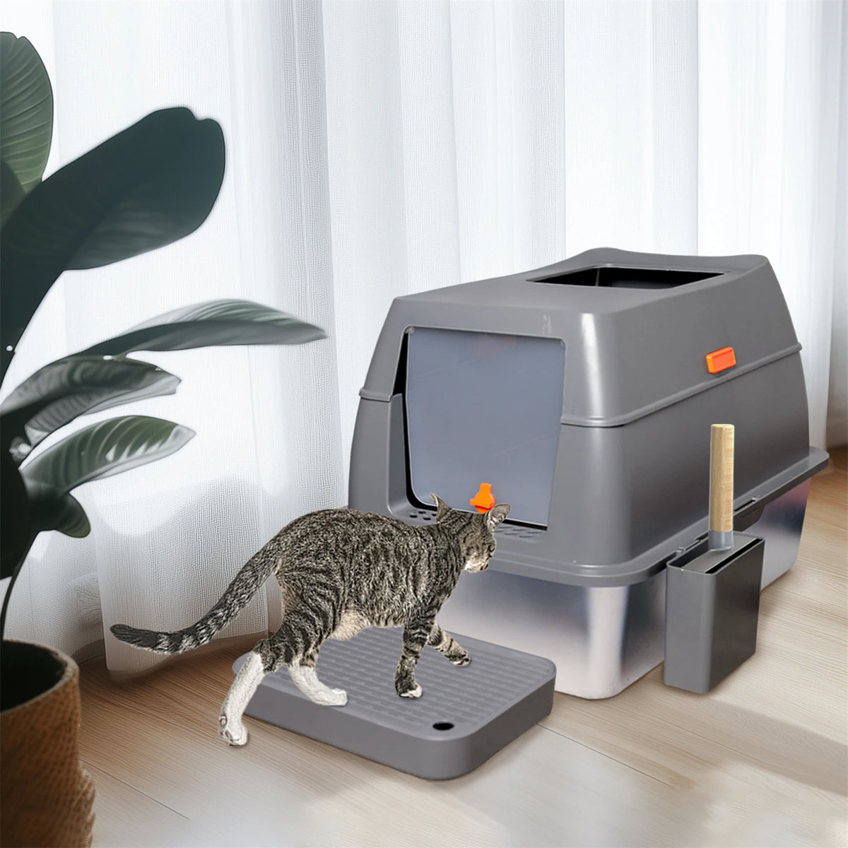 Enclosed Stainless Steel Cat Litter Box With Lid High Walls