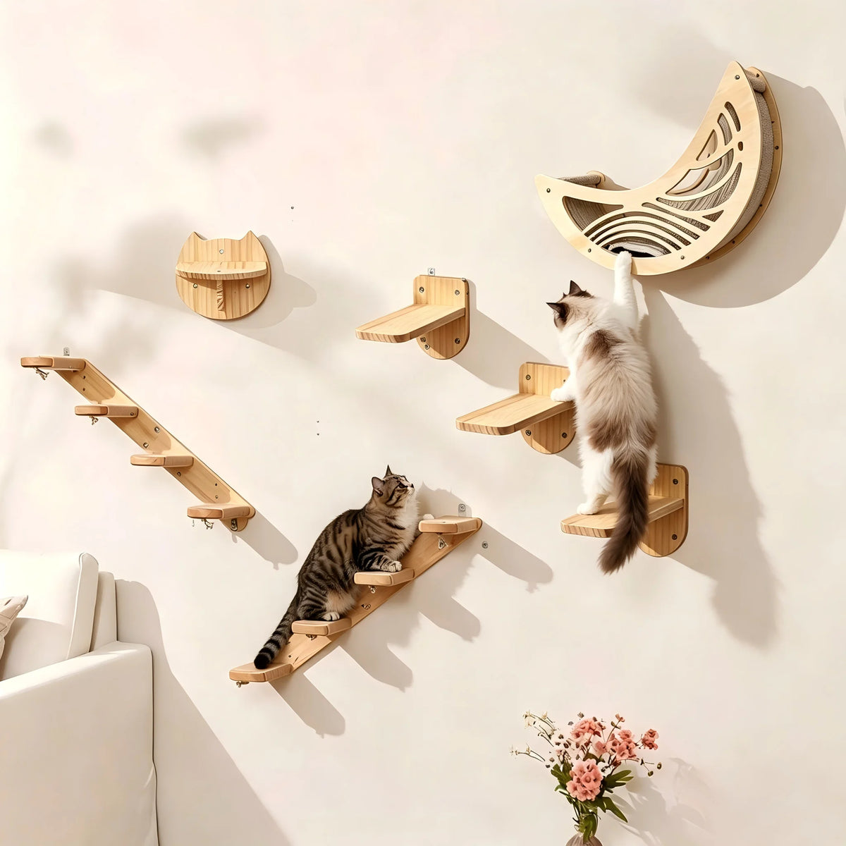 CWV Wall Mounted Cat Shelves With Moon Hammock Star Perches