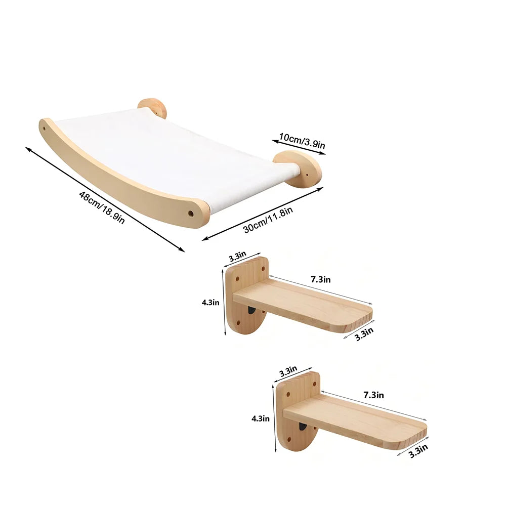 CWV Wall Mounted Cat Climbing Shelf With Hammock And Stairway