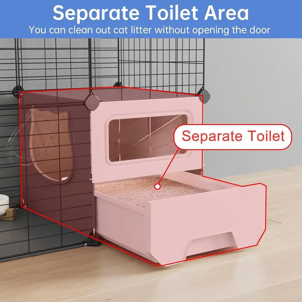 Detachable Two Tier Cat Playpen With Metal Wire Kennel Crate