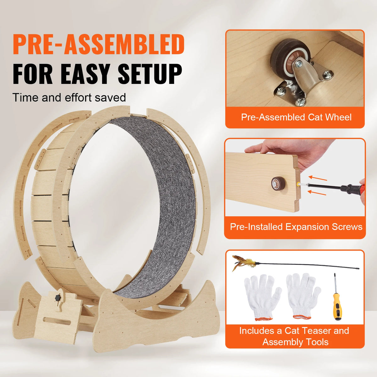 SucceBuy Wooden Cat Exercise Wheel With Carpet Treadmill