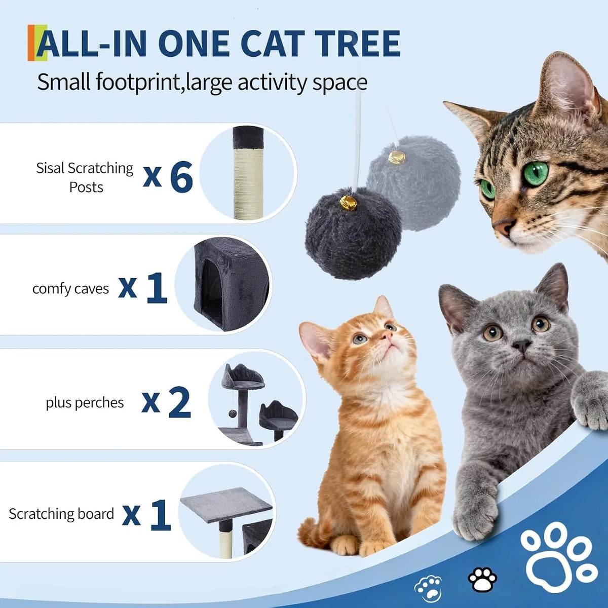 Elevated Multi Level Cat Tower With Sisal Scratching Posts