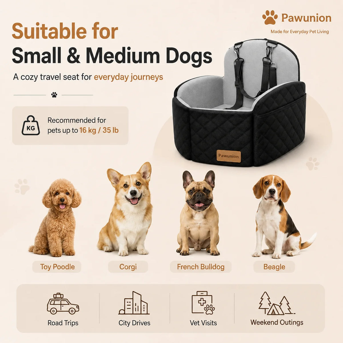Travel Dog Booster Seat With Memory Foam And Cool Mat