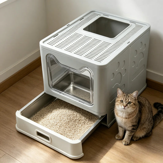 Totally Enclosed Cat Litter Box With Lid Scoop For Pets