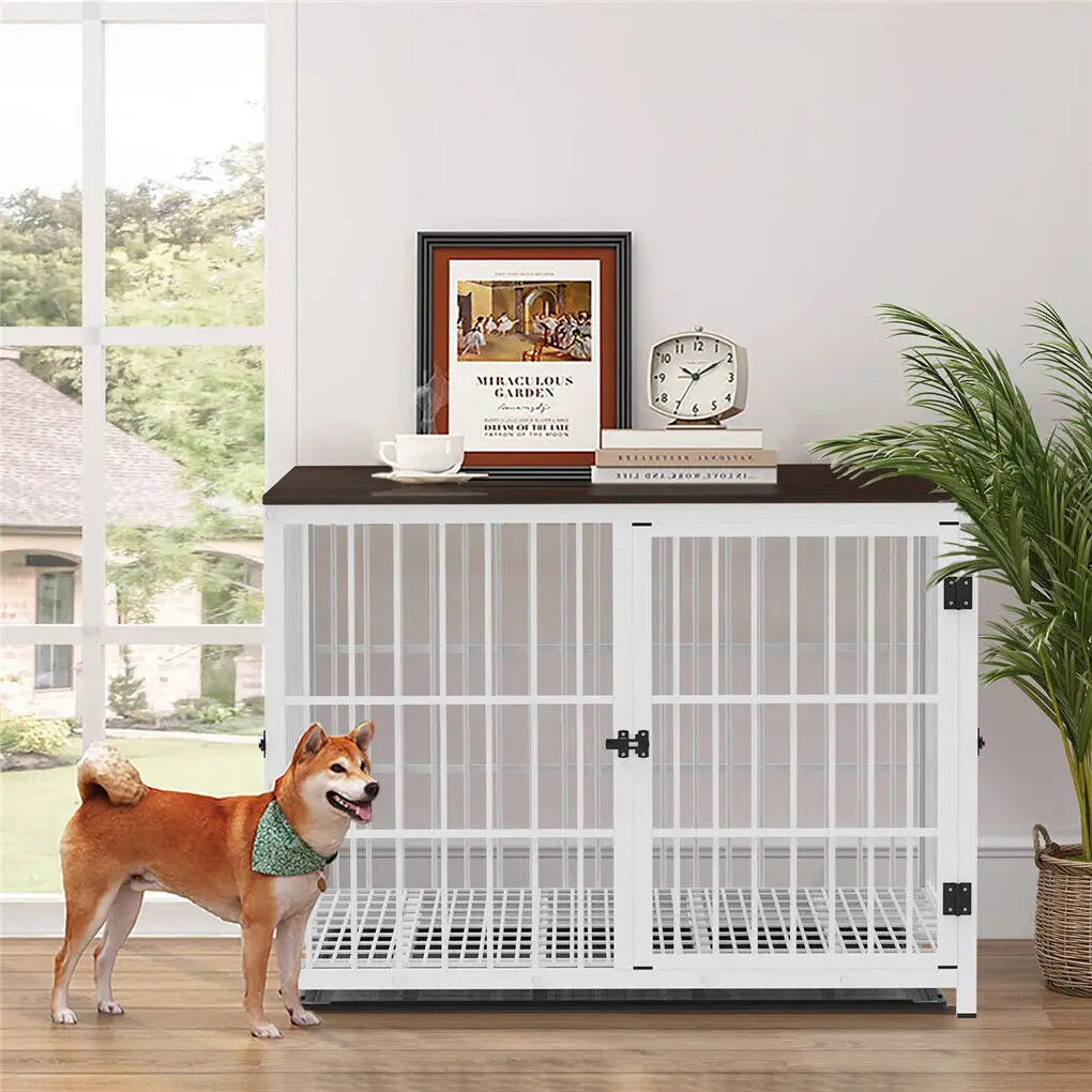 Bingopaw Wooden Dog Crate Furniture End Table Removable Tray