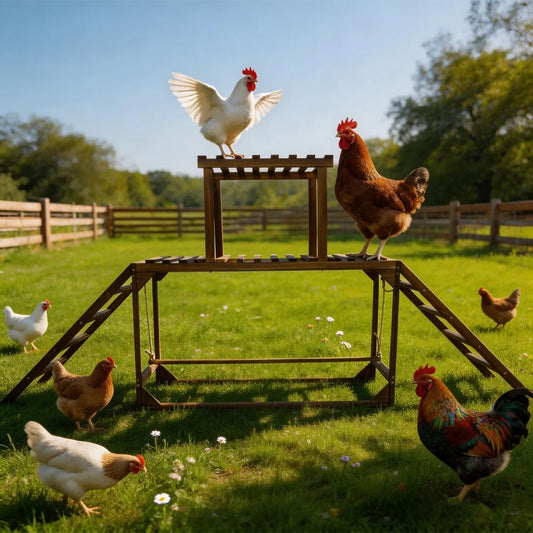 Solid Pine Wood Chicken Perch With Swing And Climbing Platform