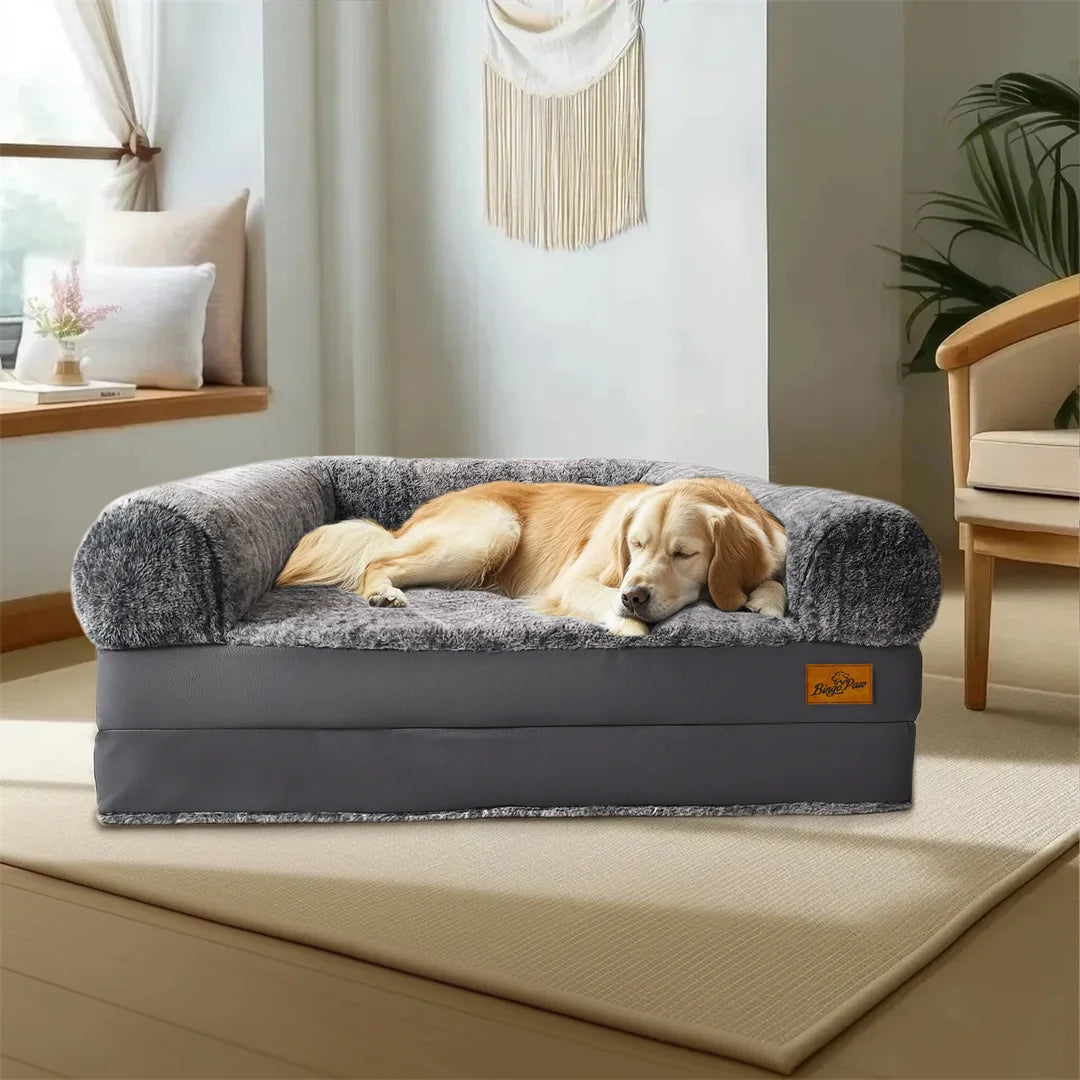 Bingopaw Foldable Calming Dog Bed With Soft Plush Cover