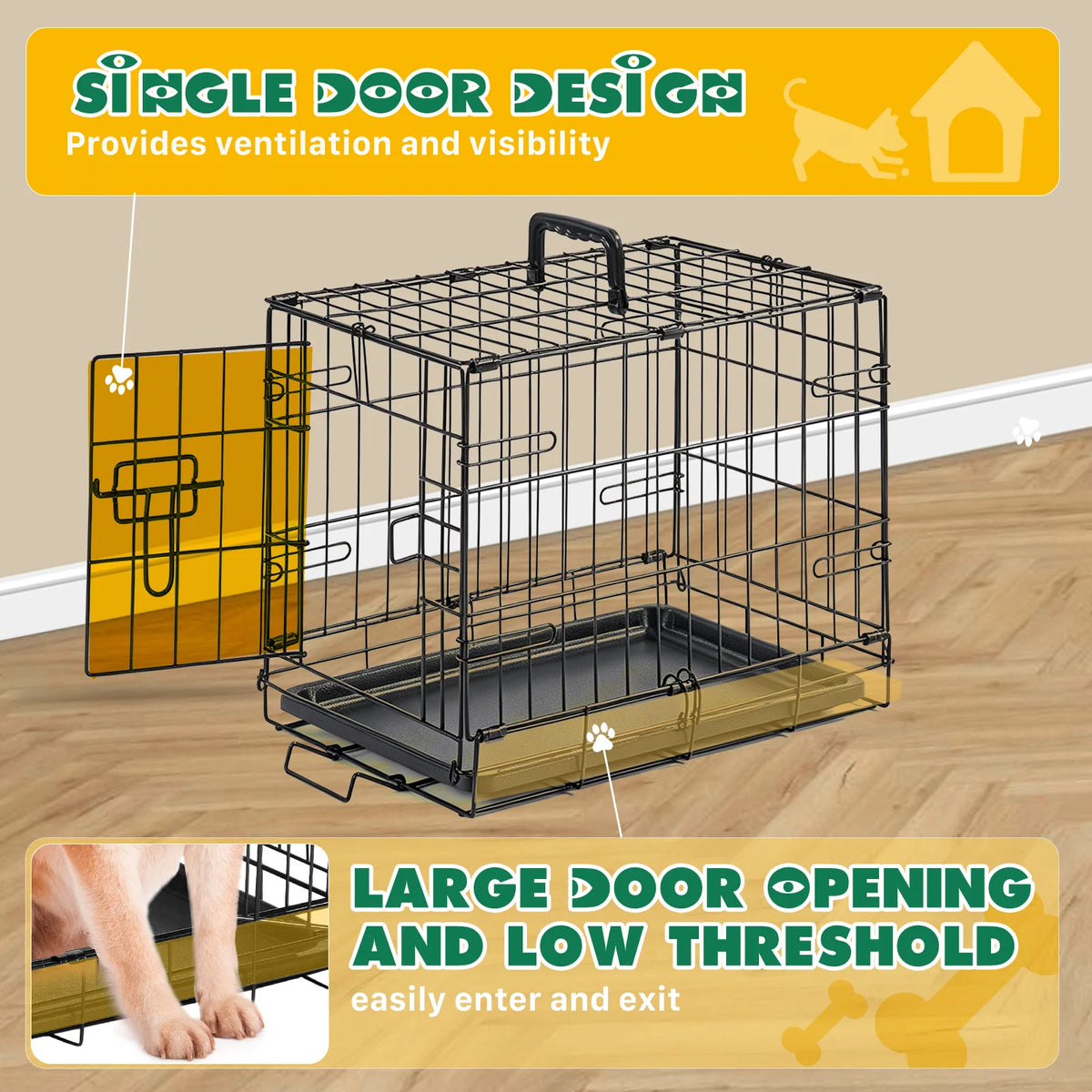 JHK Metal Dog Crate With Secure Lock And Foldable Tray