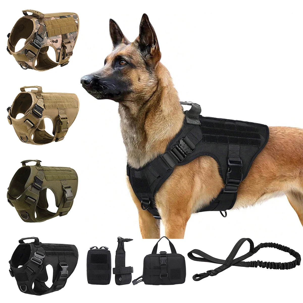 Padded Tactical Dog Harness With Quick Release Molle Vest