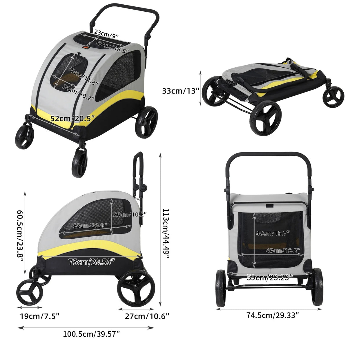 Foldable Double Dog Stroller With Zipper Divider And Wheels