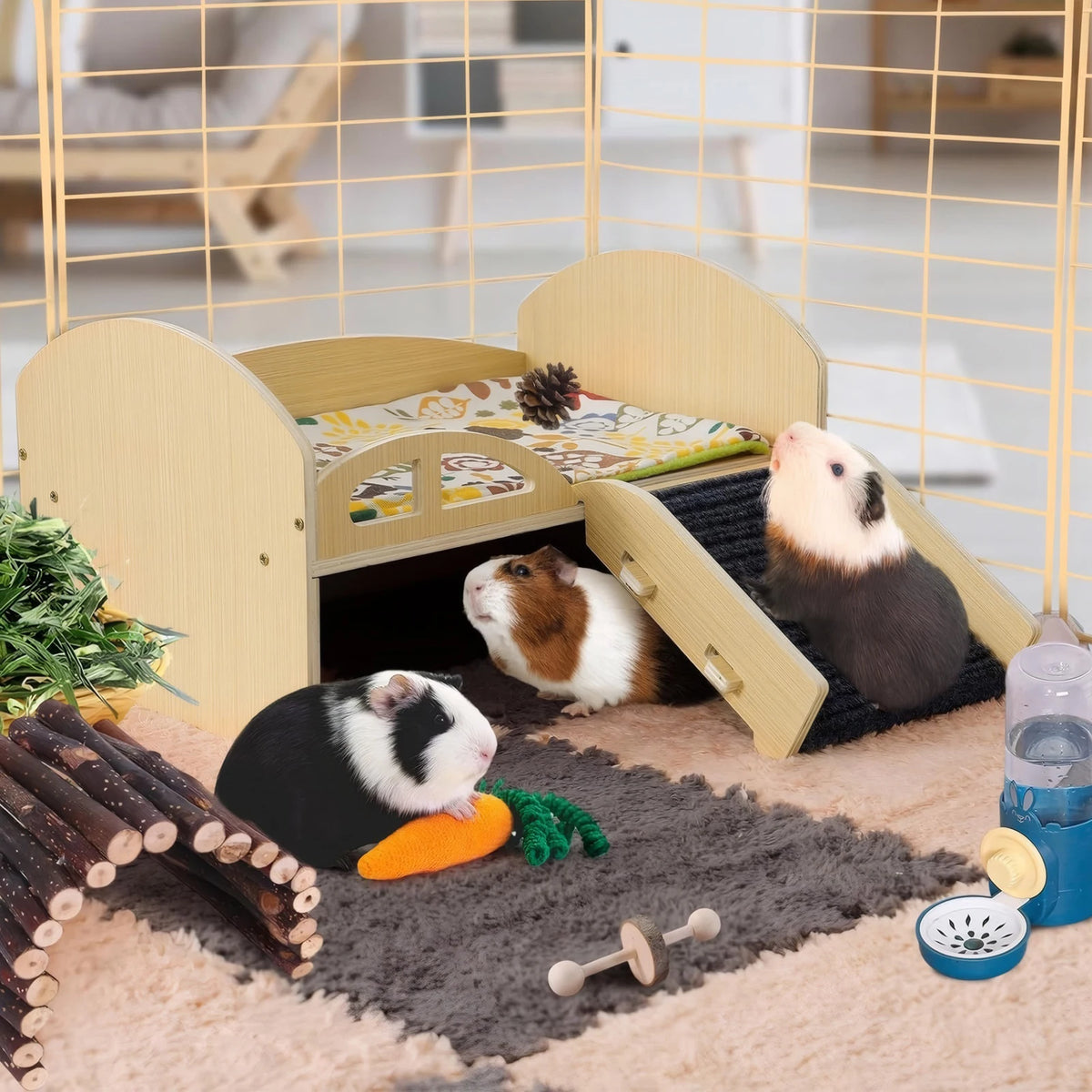 Hosport Wooden Multilevel Guinea Pig Castle With Stable Stairs