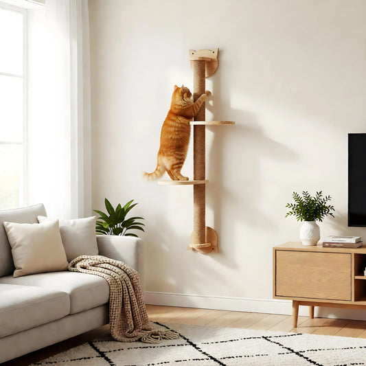 CWV Wall Mounted Cat Tree With Sisal Scratcher And Hammock