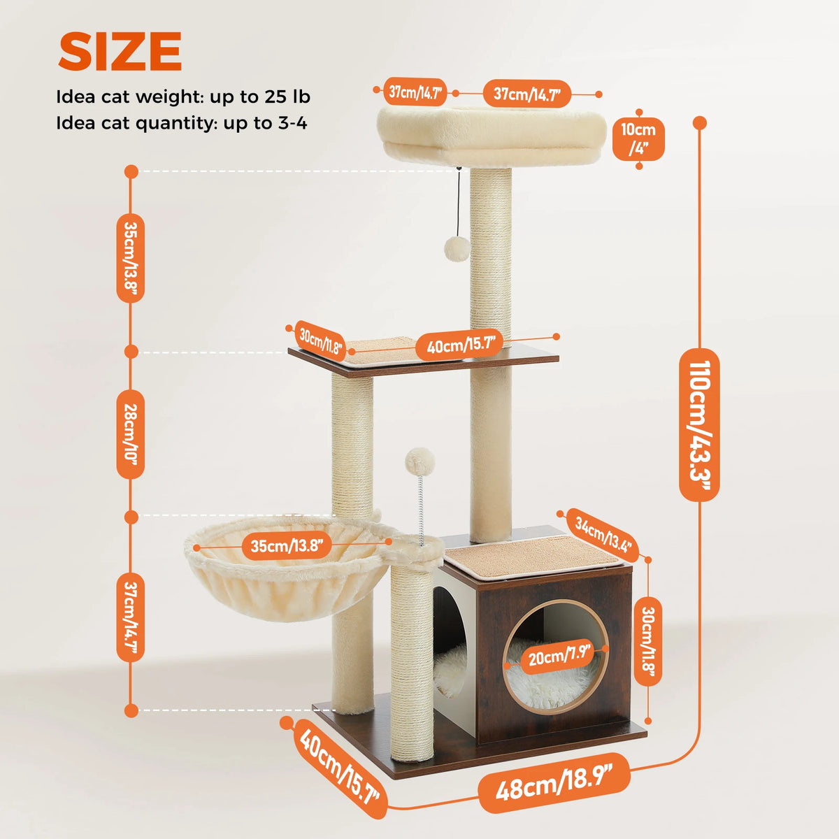 PAWZ Road Multi Level Wooden Cat Tree With Cozy Hammock