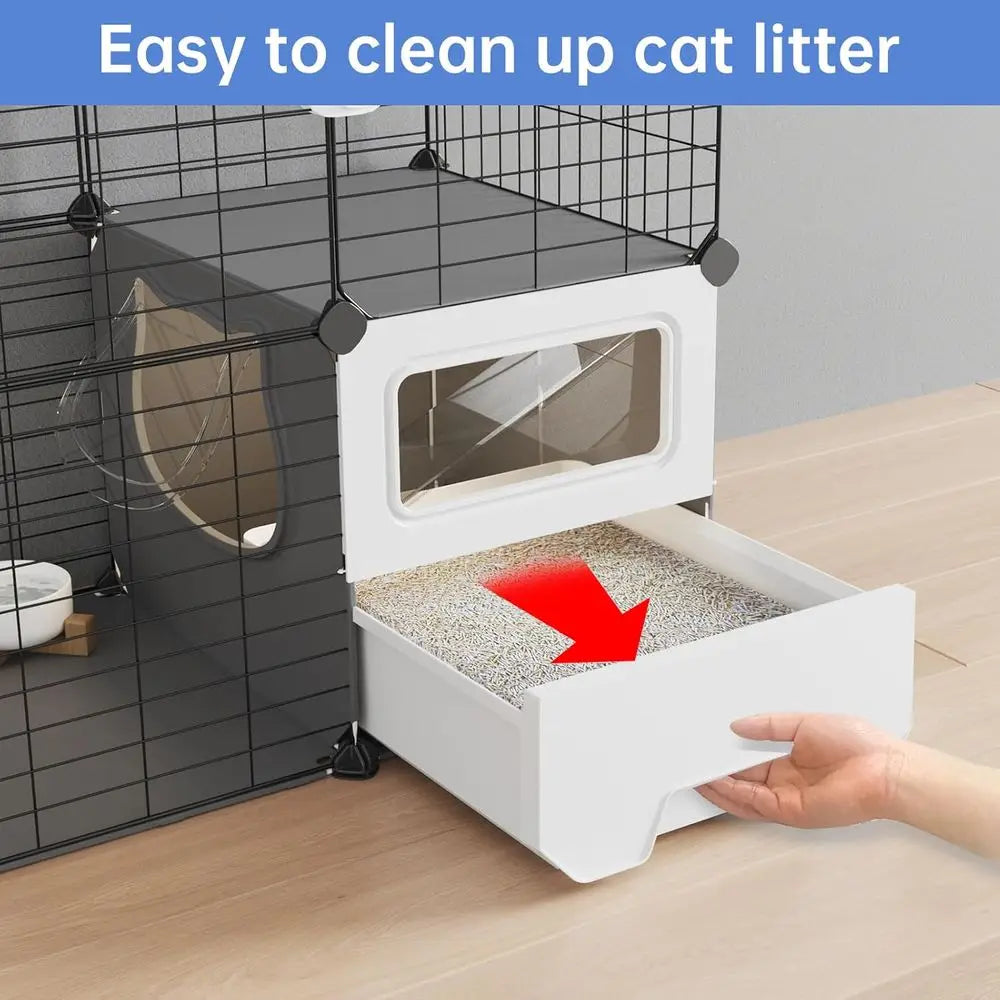 Detachable Two Tier Cat Playpen With Metal Wire Kennel Crate