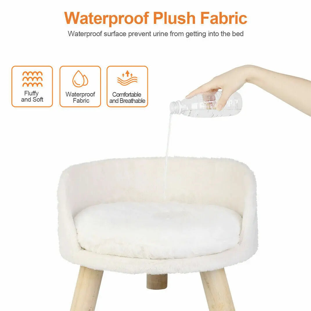 Luxury Plush Cat Bed With Washable Cushion And Wood Legs