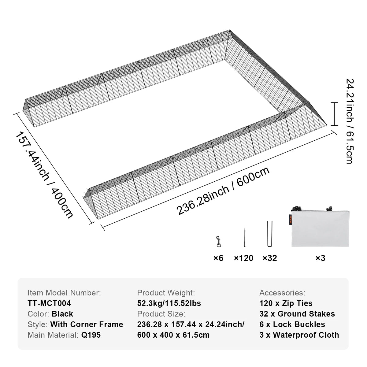 SucceBuy Durable Iron Chicken Tunnel With Corner Frame For Yard