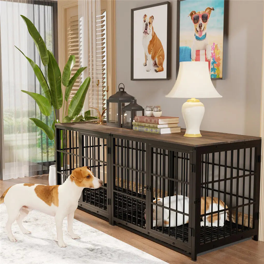 Bingopaw Wooden Dog Crate Furniture End Table Removable Tray