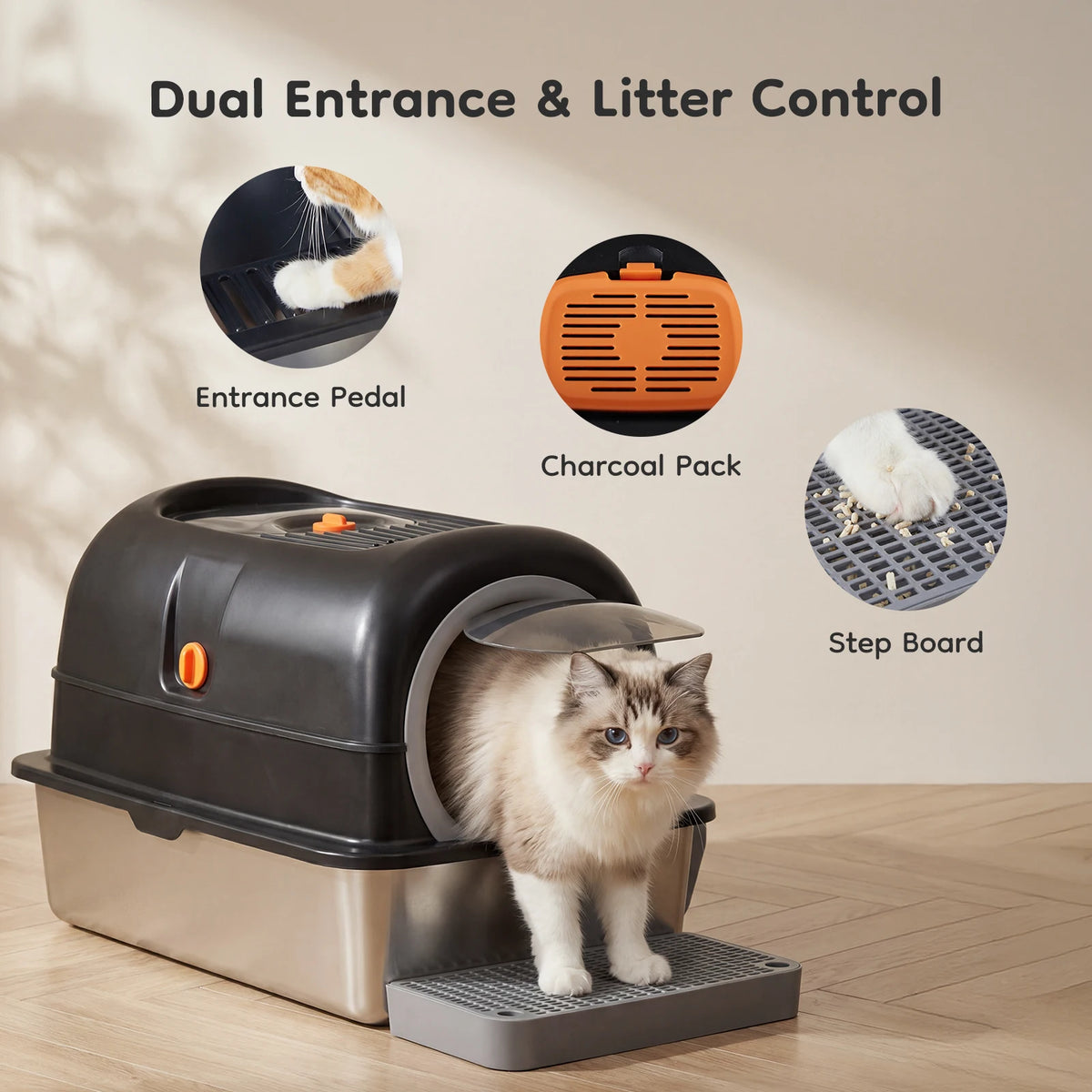 Stainless Steel Fully Enclosed Cat Litter Box With Scoop Included