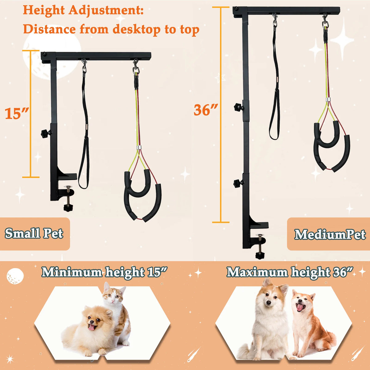 Adjustable Metal Dog Grooming Arm With Clamp And Loops
