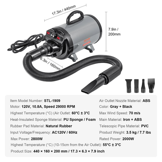 SucceBuy Adjustable Pet Dog Dryer With Temperature And Speed Controls