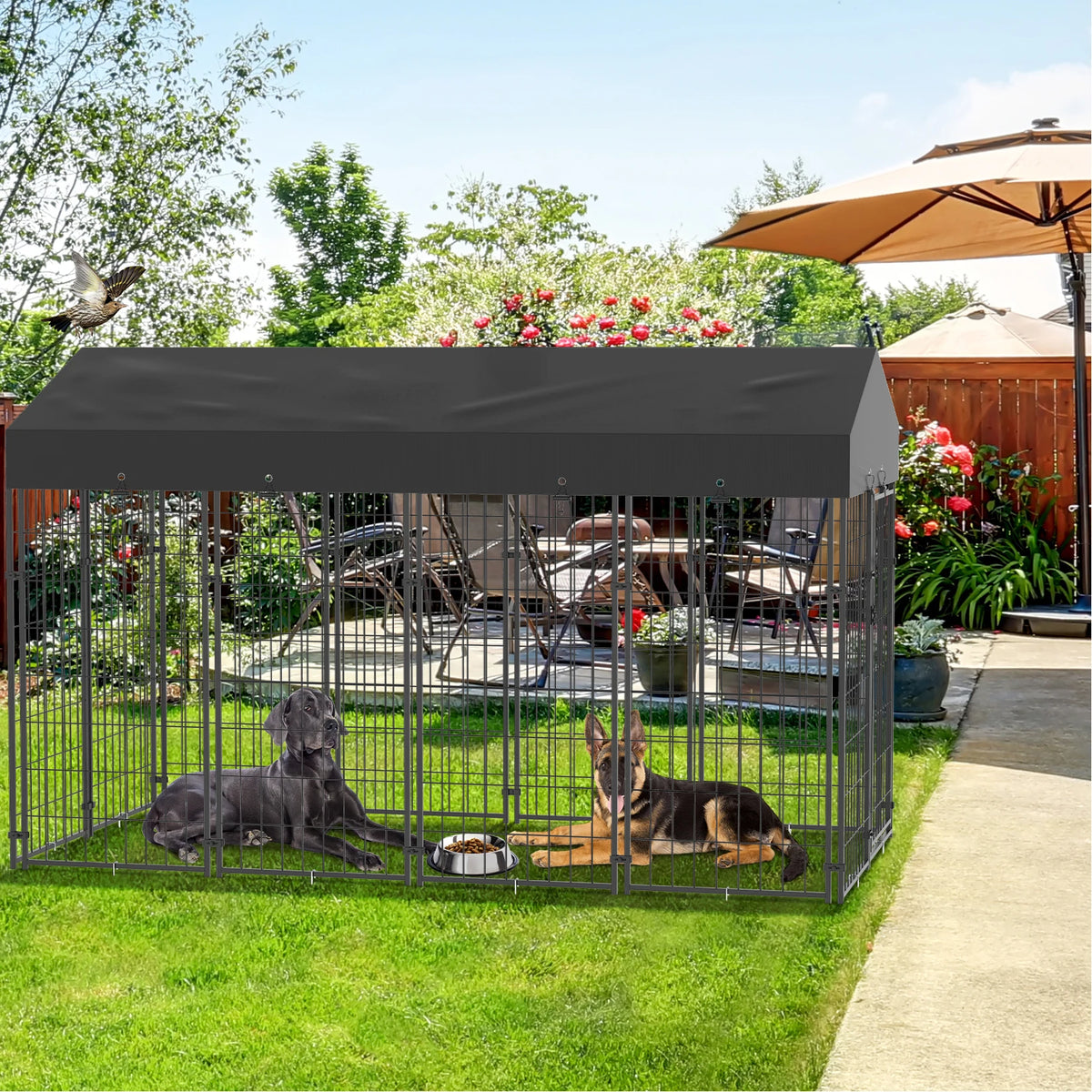 Bingopaw Outdoor Welded Wire Dog Kennel With Weatherproof Cover