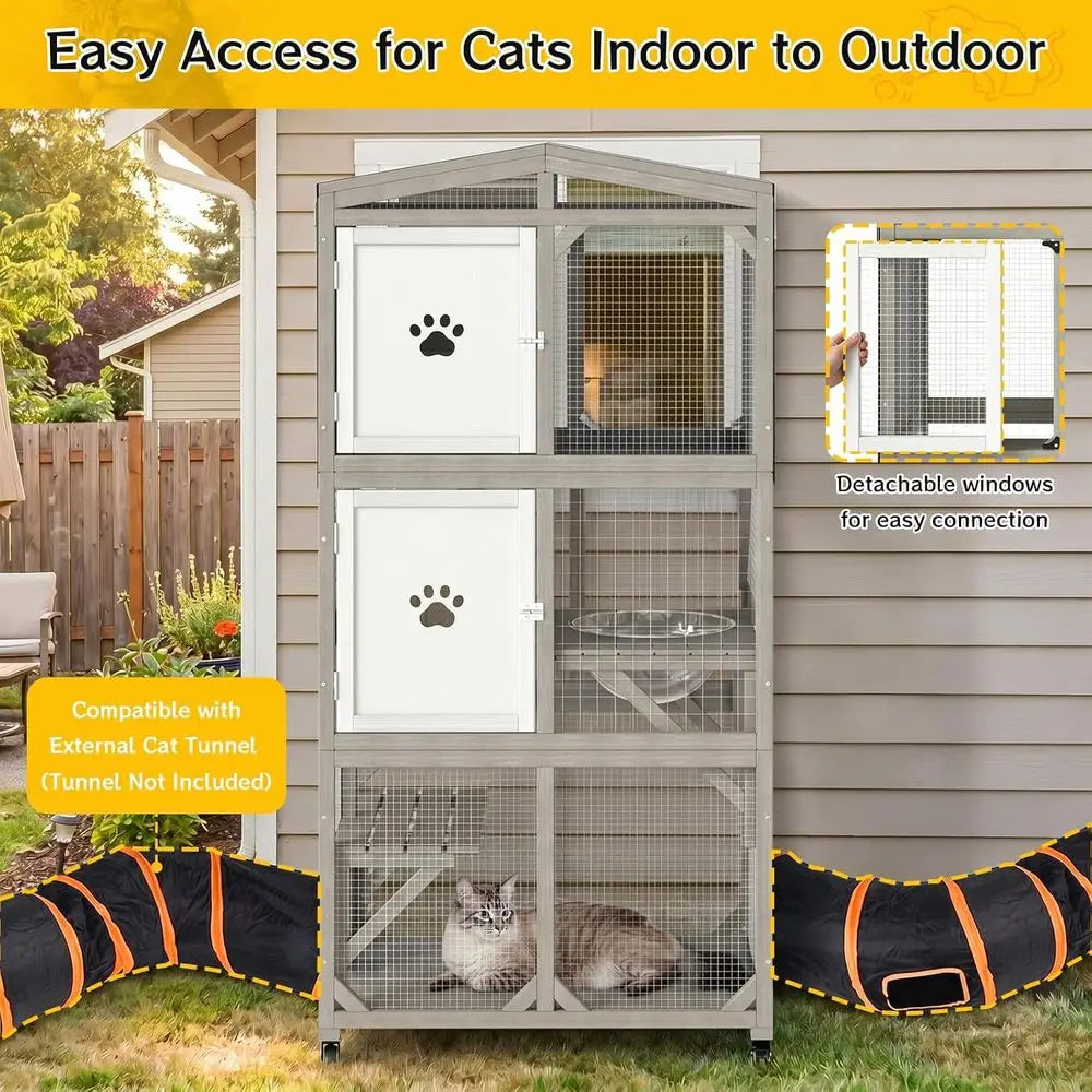 Weatherproof Five Tier Catio With Acrylic Windows And Rolling Casters