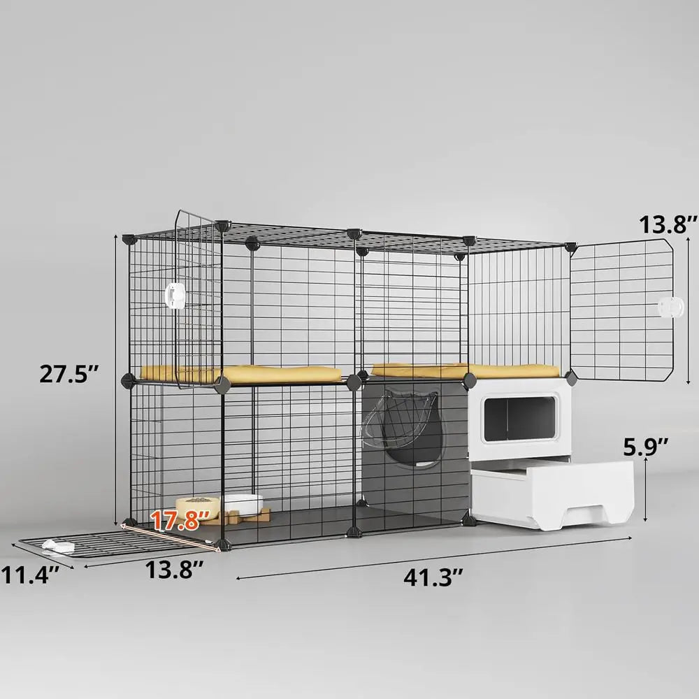 Detachable Two Tier Cat Playpen With Metal Wire Kennel Crate