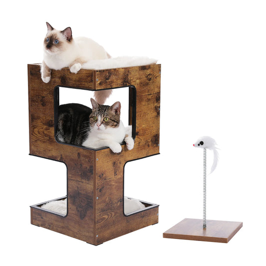 PAWZ Road Wooden Cat Condo Tree With Scratching Platform