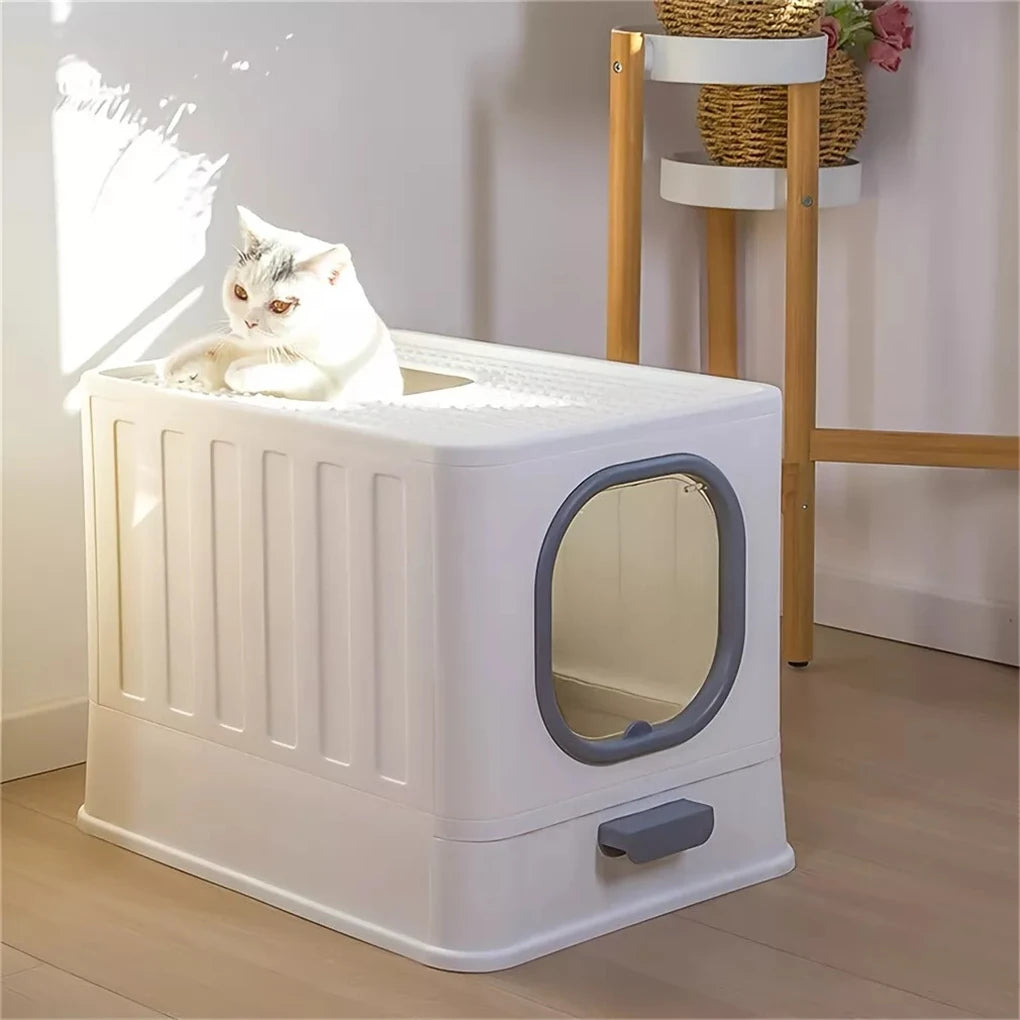 Enclosed Leak Proof Cat Litter Box With Pull Drawer And Scoop