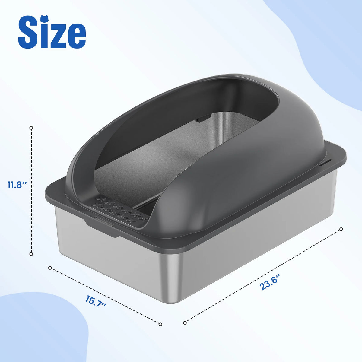 Semi-Closed Stainless Steel Cat Litter Box With Lid Scoop Included
