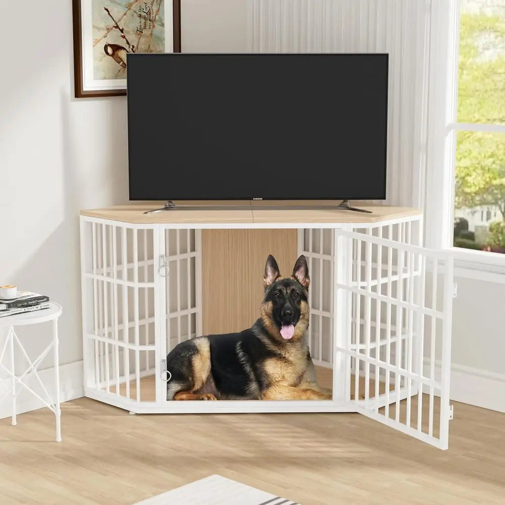 Wooden Dog Kennel Furniture Lockable Indoor Crate End Table