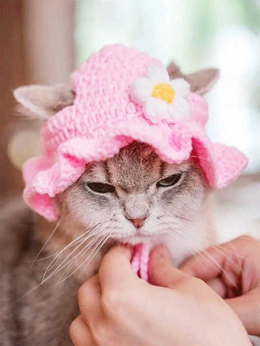 Premium Floral Knitted Pet Hat For Small Dogs And Cats