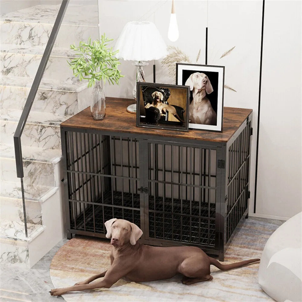 BORWART Wooden Dog Crate Furniture Style Kennel With Removable Tray