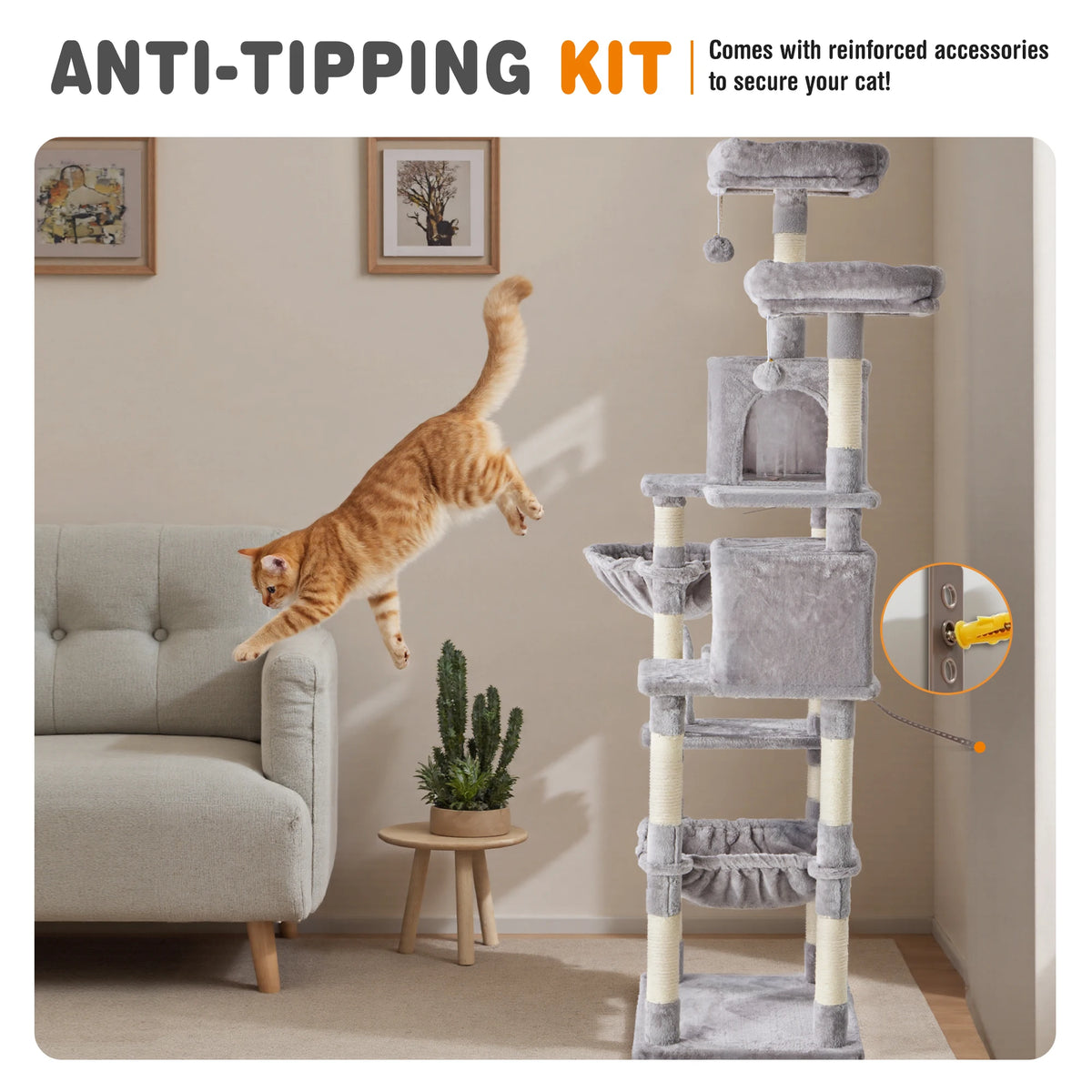 JHK Multilevel Cat Tree With Natural Sisal Scratching Posts